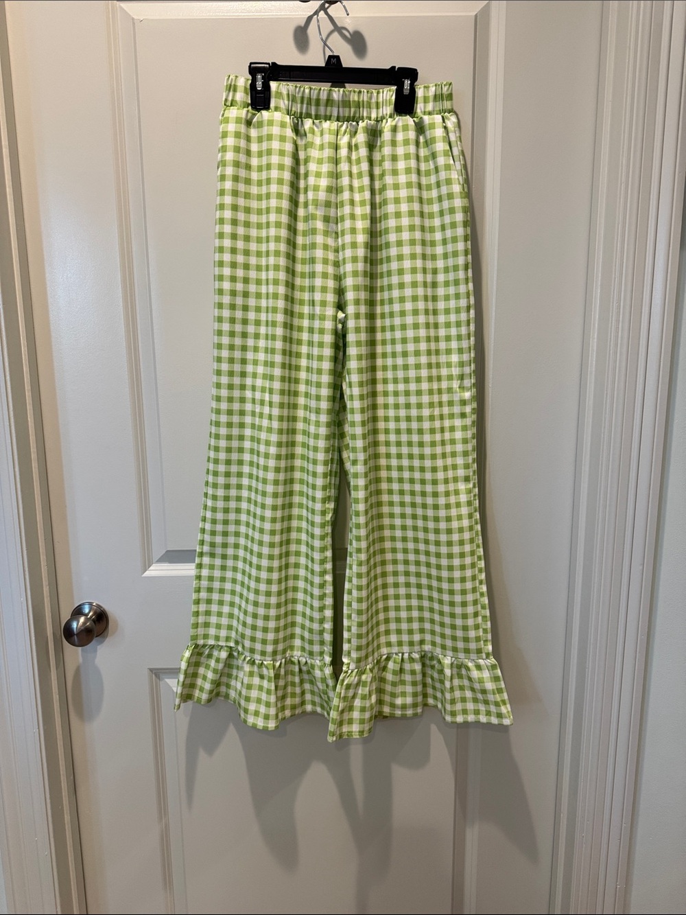 Green Gingham Ruffle Hem Kids Pants